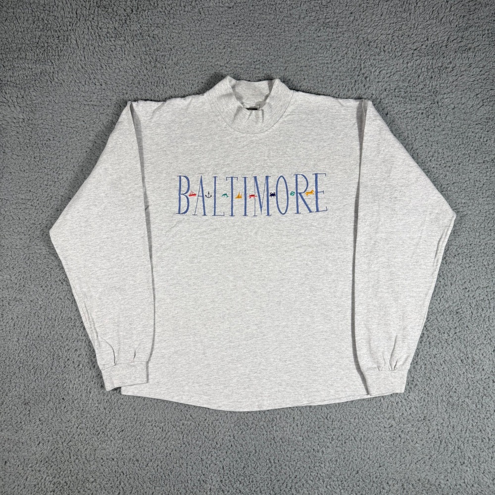 Vintage Baltimore Maryland T-Shirt Size Large City Tourism Mock-Neck